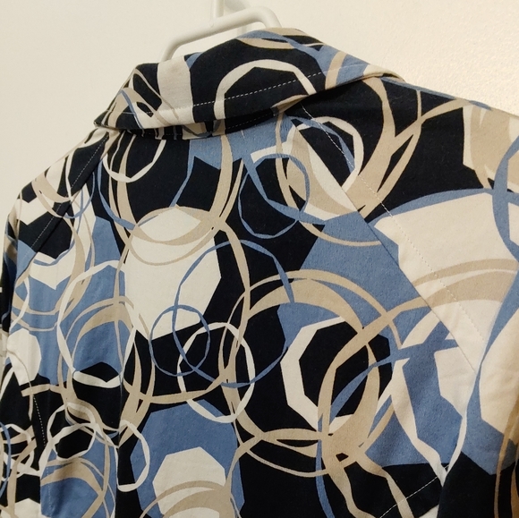 Tribal Button Up Coat Jacket 3/4 Sleeve Belted Trench Geometric Blue Size 8 - Picture 5 of 10